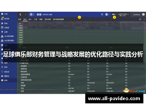 足球俱乐部财务管理与战略发展的优化路径与实践分析 足球俱乐部财务管理与战略发展的优化路径与实践分析